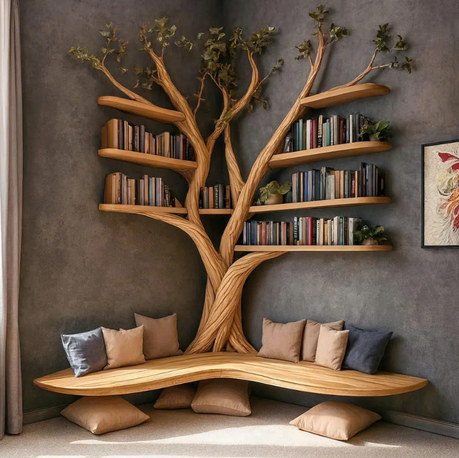 Rustic Tree Branch Floating Corner Shelf β Handmade Pine L-Shaped Wall Shelf, Natural Wood Corner Bench, Rustic Home Decor