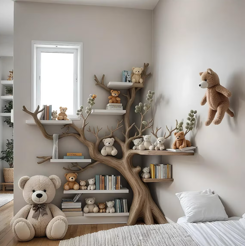 Artistic Solid Wood Kids Bookshelf: Natural Wooden Storage Rack for Bedroom, Nursery & Playroom Decor
