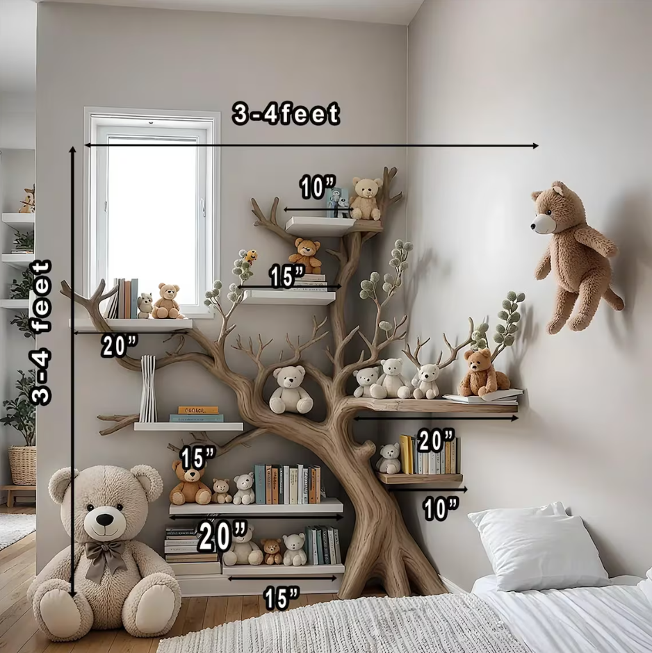 Artistic Solid Wood Kids Bookshelf: Natural Wooden Storage Rack for Bedroom, Nursery & Playroom Decor
