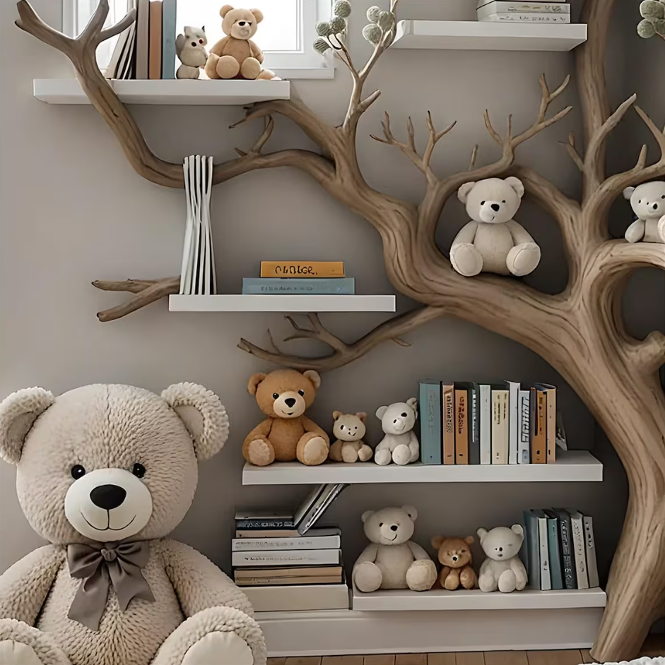 Artistic Solid Wood Kids Bookshelf: Natural Wooden Storage Rack for Bedroom, Nursery & Playroom Decor