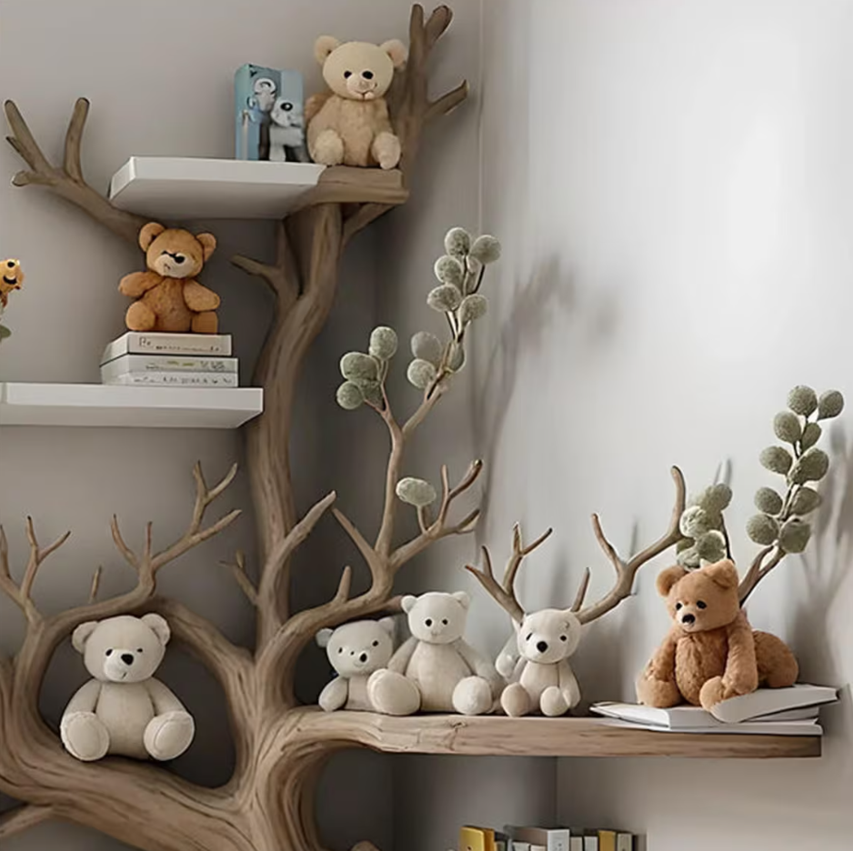 Artistic Solid Wood Kids Bookshelf: Natural Wooden Storage Rack for Bedroom, Nursery & Playroom Decor