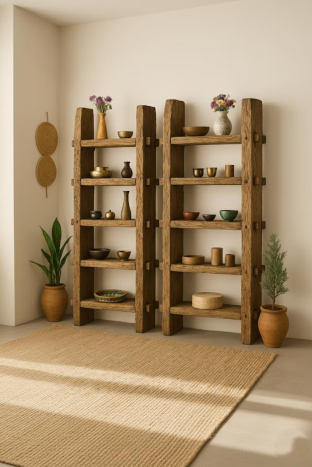 Solid Wood Book Shelf Rustic Handmade Furniture Mid Century Wooden Bookcase Live Edge Shelf Farmhouse Rustic Wood Bookcase, Ladder Bookshelf