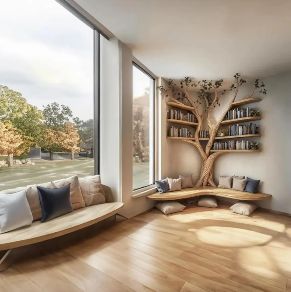 Rustic Tree Branch Floating Corner Shelf – Handmade Pine L-Shaped Wall Shelf, Natural Wood Corner Bench, Rustic Home Decor