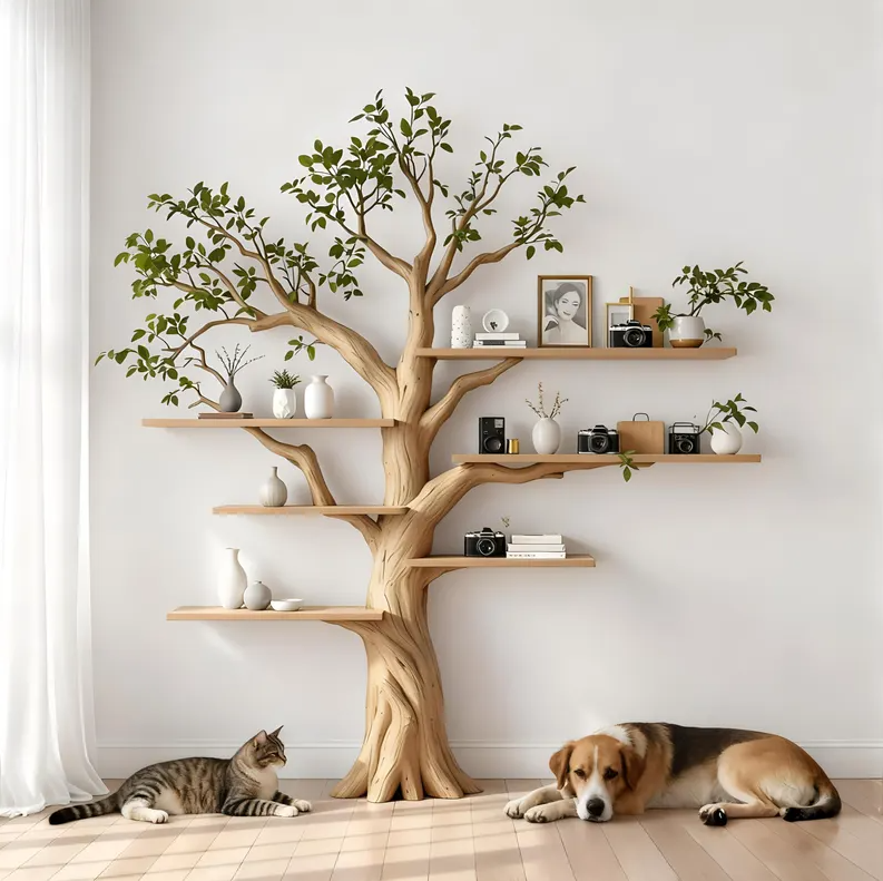 Handcrafted custom hanging oak tree-shaped bookshelf,Wooden Bookshelves