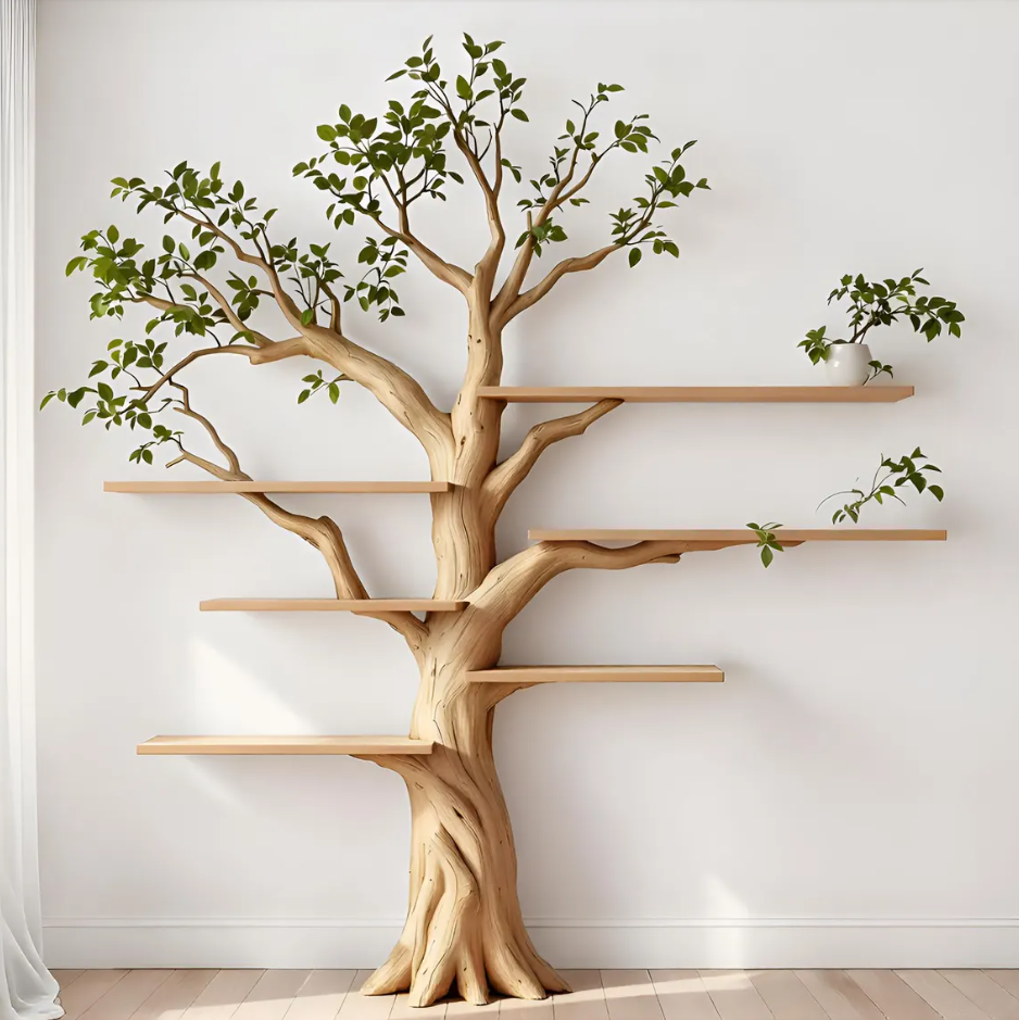 Handcrafted custom hanging oak tree-shaped bookshelf,Wooden Bookshelves