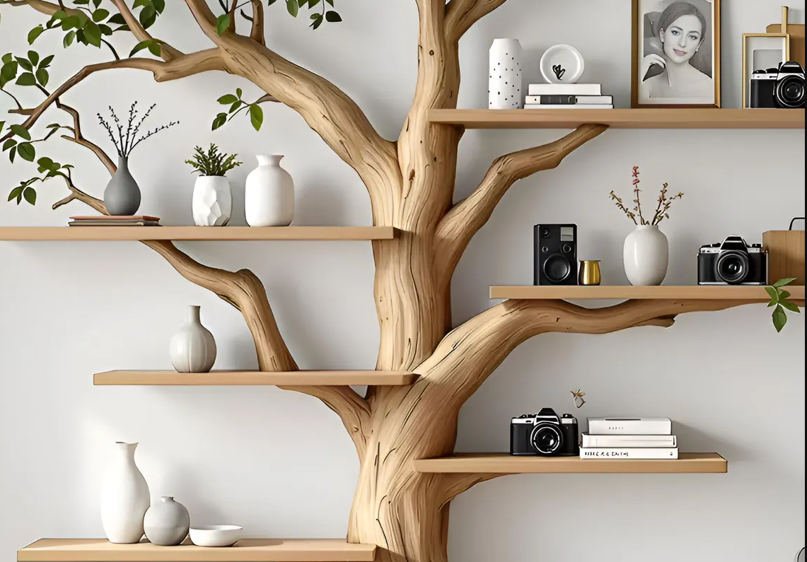 Handcrafted custom hanging oak tree-shaped bookshelf,Wooden Bookshelves