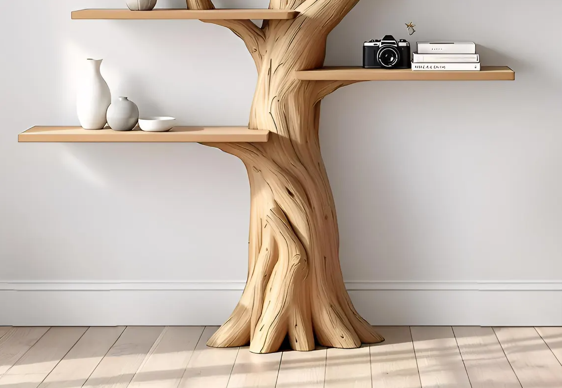 Handcrafted custom hanging oak tree-shaped bookshelf,Wooden Bookshelves
